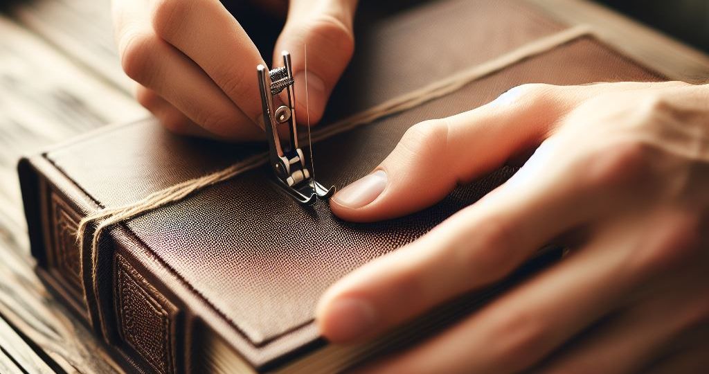 This image showcases the craftsmanship and detail involved in book binding