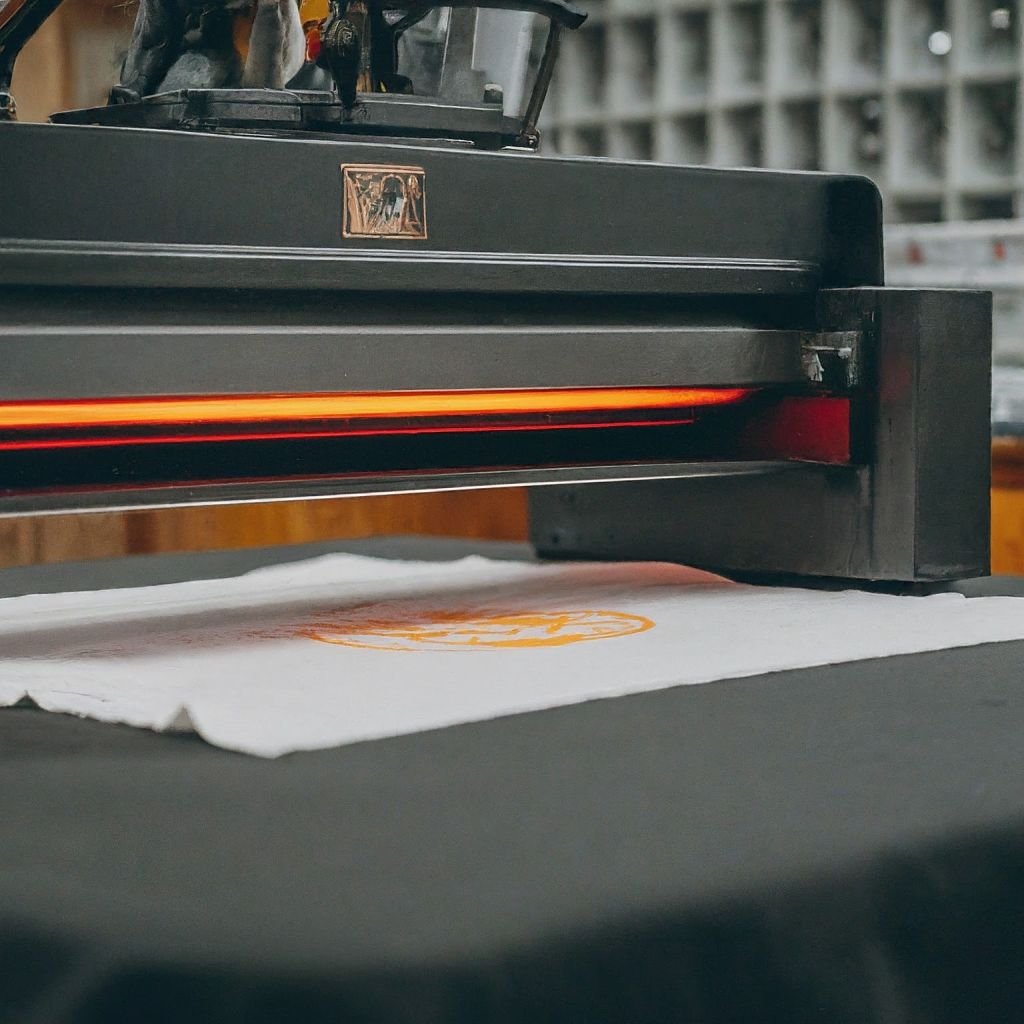 A heat press transferring a vibrant design from a film onto a white t-shirt.